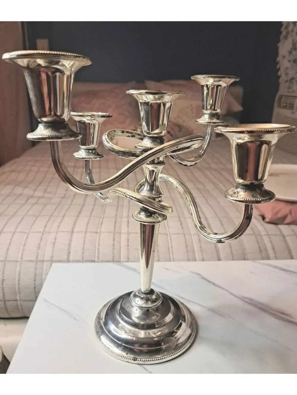 Vintage Silver Tone 5-Arm Adjustable Candelabra/Candle Holder 11